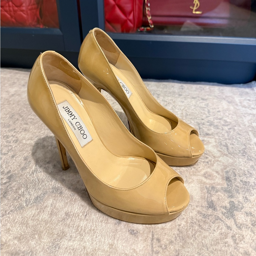 Jimmy Choo Beige Peep Toe Heels